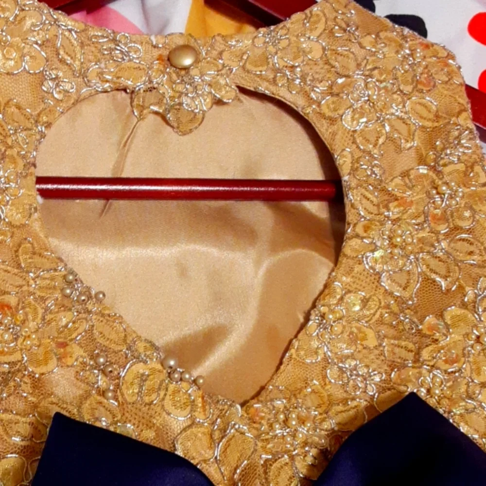 Flower Girl Dress, Handmade Custom Made, Navy Gold Pearl & Sequin Embellishments - Picture 4 of 15